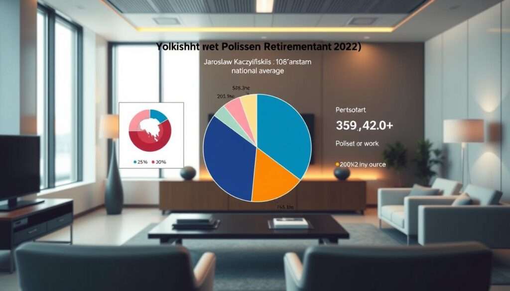 A detailed, data-driven visualization of Polish retirement benefits, depicting the comparative relationship between Jarosław Kaczyński's pension and the national average. The scene features a central pie chart displaying the breakdown of typical retirement income sources, with a smaller inset chart highlighting Kaczyński's specific pension amount. The background showcases a sleek, modern office setting, complete with minimalist furnishings and warm lighting to convey a sense of professionalism and authority. The overall composition strikes a balance between analytical clarity and visual appeal, designed to effectively support the article's informative content. A detailed, data-driven visualization of Polish retirement benefits, depicting the comparative relationship between Jarosław Kaczyński's pension and the national average. The scene features a central pie chart displaying the breakdown of typical retirement income sources, with a smaller inset chart highlighting Kaczyński's specific pension amount. The background showcases a sleek, modern office setting, complete with minimalist furnishings and warm lighting to convey a sense of professionalism and authority. The overall composition strikes a balance between analytical clarity and visual appeal, designed to effectively support the article's informative content.