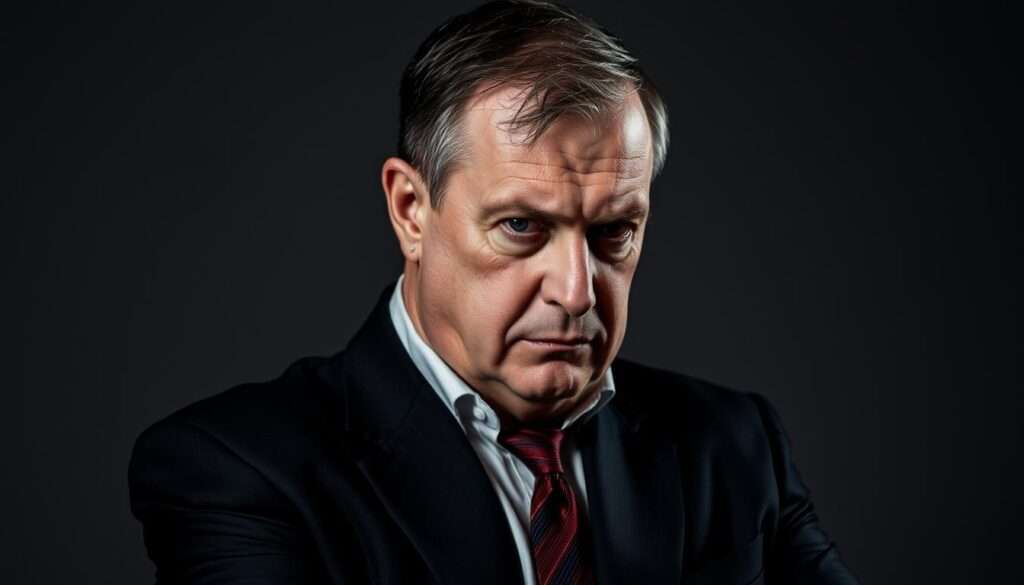A detailed portrait of Sławomir Mentzen, the influential leader of the Konfederacja political party in Poland. Set against a muted, authoritative backdrop, Mentzen is depicted in a serious, contemplative pose, his gaze fixed with determination. The lighting is dramatic, casting deep shadows that accentuate the angular features of his face. The composition emphasizes Mentzen's commanding presence, conveying a sense of gravity and significance befitting his political stature. The overall mood is one of sober, unwavering leadership, reflecting the subject's pivotal role in shaping the party's direction and ideology. A detailed portrait of Sławomir Mentzen, the influential leader of the Konfederacja political party in Poland. Set against a muted, authoritative backdrop, Mentzen is depicted in a serious, contemplative pose, his gaze fixed with determination. The lighting is dramatic, casting deep shadows that accentuate the angular features of his face. The composition emphasizes Mentzen's commanding presence, conveying a sense of gravity and significance befitting his political stature. The overall mood is one of sober, unwavering leadership, reflecting the subject's pivotal role in shaping the party's direction and ideology.