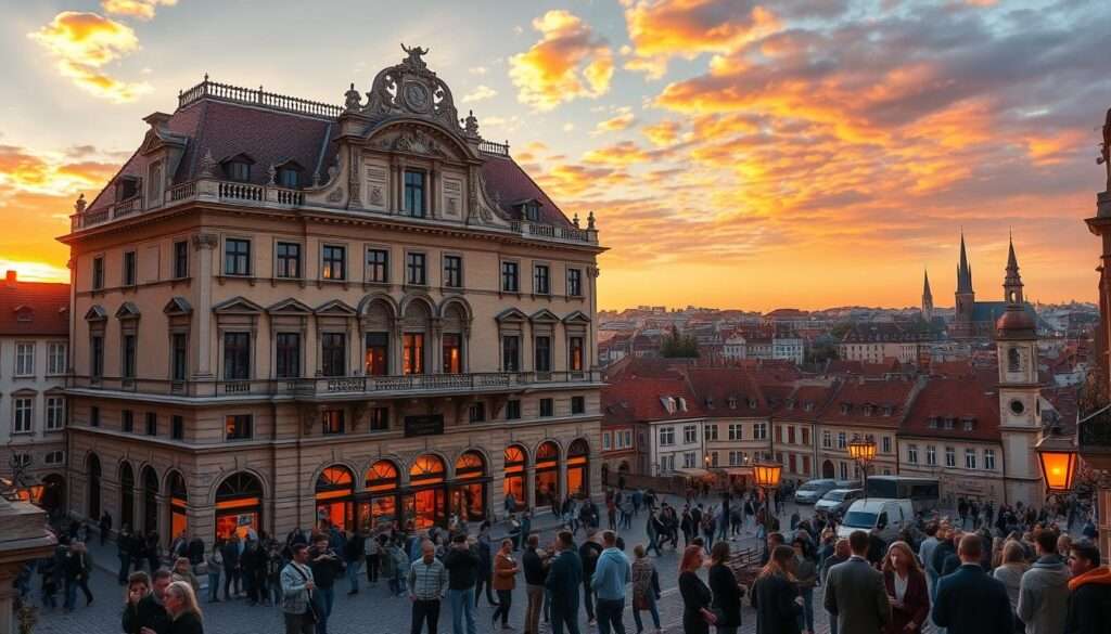 A grand town hall standing tall, its stately facade adorned with ornate carvings and intricate stonework, casting a warm glow under the soft light of a setting sun. Citizens gather in the bustling square, engaged in lively discussions, their faces illuminated by the flickering lanterns that line the cobblestone streets. In the background, a panoramic view of the historic city skyline, rooftops and church steeples silhouetted against a vibrant, golden-hued sky. The scene captures the essence of a thriving local government, a testament to the rich history and civic pride of the community. A grand town hall standing tall, its stately facade adorned with ornate carvings and intricate stonework, casting a warm glow under the soft light of a setting sun. Citizens gather in the bustling square, engaged in lively discussions, their faces illuminated by the flickering lanterns that line the cobblestone streets. In the background, a panoramic view of the historic city skyline, rooftops and church steeples silhouetted against a vibrant, golden-hued sky. The scene captures the essence of a thriving local government, a testament to the rich history and civic pride of the community.