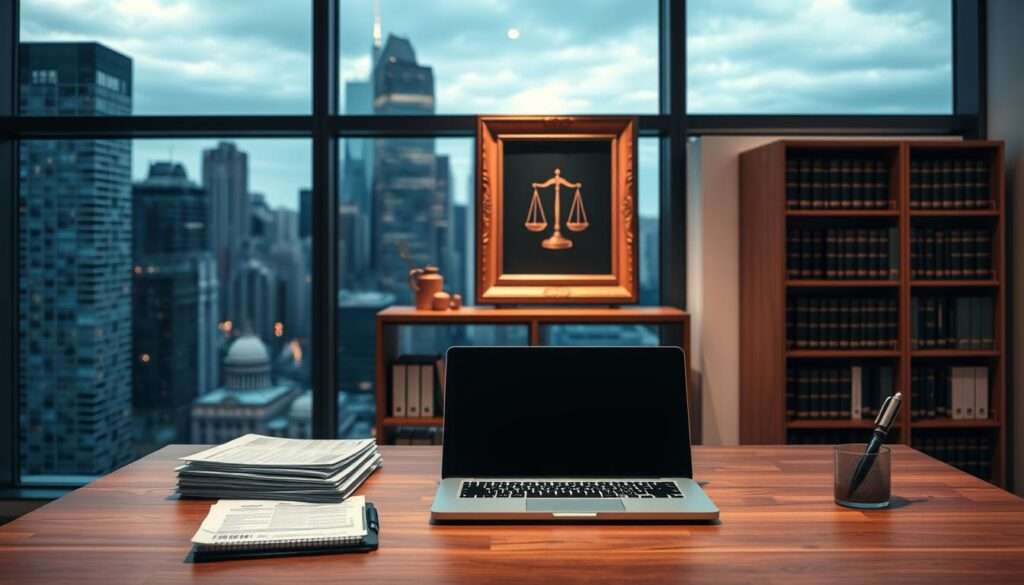 A modern office interior with a large window overlooking a bustling city skyline. In the foreground, a sleek wooden desk showcases a laptop, a stack of documents, and a pen holder. The middle ground features a bookshelf filled with legal tomes, and a framed artwork depicting the scales of justice. The background is illuminated by a warm, diffused light, creating a contemplative atmosphere. The scene conveys the impact of evolving legislation on the financial practices of a corporate entity, as the executive contemplates the new regulatory landscape. A modern office interior with a large window overlooking a bustling city skyline. In the foreground, a sleek wooden desk showcases a laptop, a stack of documents, and a pen holder. The middle ground features a bookshelf filled with legal tomes, and a framed artwork depicting the scales of justice. The background is illuminated by a warm, diffused light, creating a contemplative atmosphere. The scene conveys the impact of evolving legislation on the financial practices of a corporate entity, as the executive contemplates the new regulatory landscape.