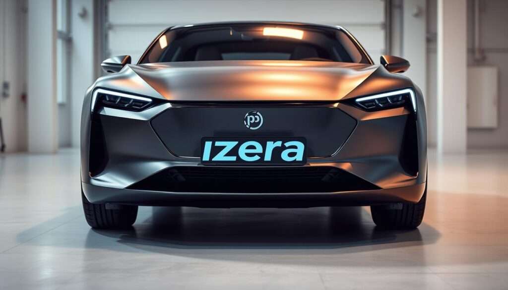 A sleek, modern electric vehicle with the "Projekt Izera" branding prominently displayed on the front grille. The car is set against a backdrop of a clean, minimalist industrial setting, with subtle lighting that accentuates the vehicle's smooth, aerodynamic lines. The angle showcases the car's profile, highlighting its distinctive design features and suggesting a sense of power and efficiency. The overall composition conveys a strong, cohesive vision of a cutting-edge, Polish-designed electric car, reflecting the country's industrial and automotive ambitions. A sleek, modern electric vehicle with the "Projekt Izera" branding prominently displayed on the front grille. The car is set against a backdrop of a clean, minimalist industrial setting, with subtle lighting that accentuates the vehicle's smooth, aerodynamic lines. The angle showcases the car's profile, highlighting its distinctive design features and suggesting a sense of power and efficiency. The overall composition conveys a strong, cohesive vision of a cutting-edge, Polish-designed electric car, reflecting the country's industrial and automotive ambitions.