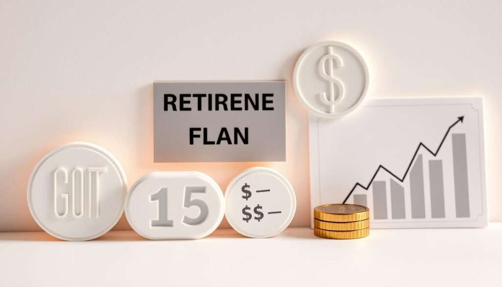 Detailed image of various retirement income sources: a government pension plan symbol, a private pension fund logo, personal savings icons, and investment account graphs. The composition features a clean, minimalist layout with a soft, muted color palette. Illuminated by warm, directional lighting that casts subtle shadows, creating a sense of depth and dimension. The overall mood is one of financial security and stability, reflecting the retirement planning aspects of the article's subject matter. Detailed image of various retirement income sources: a government pension plan symbol, a private pension fund logo, personal savings icons, and investment account graphs. The composition features a clean, minimalist layout with a soft, muted color palette. Illuminated by warm, directional lighting that casts subtle shadows, creating a sense of depth and dimension. The overall mood is one of financial security and stability, reflecting the retirement planning aspects of the article's subject matter.