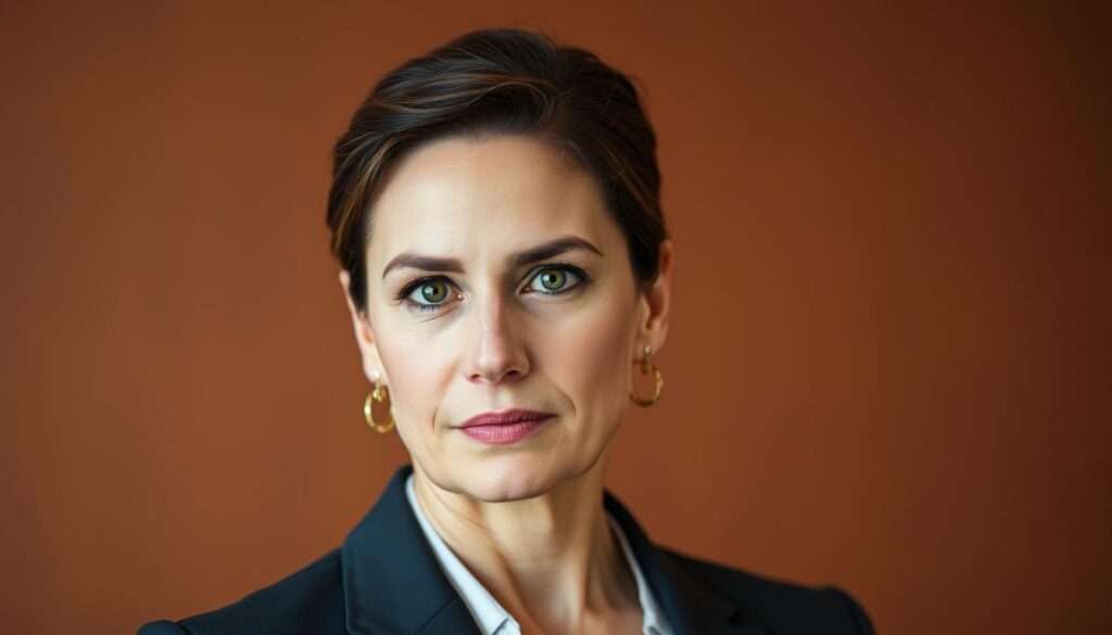 Portrait of Karina Bosak, a woman with striking features and a professional demeanor. She is dressed in a tailored suit, conveying an air of authority and intellect. The lighting is soft and flattering, illuminating her face and highlighting her piercing gaze. The background is a warm, muted tone, allowing the subject to take center stage. The overall composition is balanced and elegant, reflecting Karina's education and career in law. The image exudes a sense of confidence and competence, befitting a respected figure in the field of jurisprudence. Portrait of Karina Bosak, a woman with striking features and a professional demeanor. She is dressed in a tailored suit, conveying an air of authority and intellect. The lighting is soft and flattering, illuminating her face and highlighting her piercing gaze. The background is a warm, muted tone, allowing the subject to take center stage. The overall composition is balanced and elegant, reflecting Karina's education and career in law. The image exudes a sense of confidence and competence, befitting a respected figure in the field of jurisprudence.