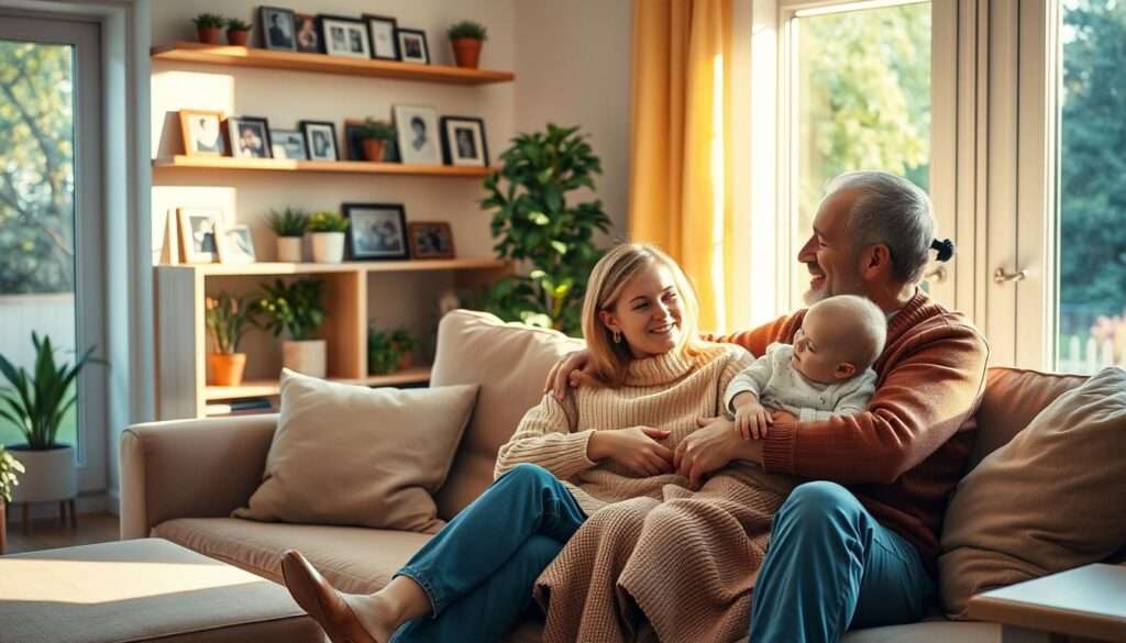 A cozy family scene in a sun-dappled living room. Paulina Kosiniak-Kamysz, dressed in a warm, casual outfit, sits on a plush sofa, surrounded by her loving family. Her husband, Władysław Kosiniak-Kamysz, smiles warmly as he embraces their young child. Shelves lined with family photos and potted plants create a sense of tranquility and togetherness. The soft, inviting lighting casts a golden glow, highlighting the genuine connection and affection shared by this close-knit household. Through the large windows, a glimpse of a well-tended garden can be seen, adding to the overall atmosphere of domestic bliss. A cozy family scene in a sun-dappled living room. Paulina Kosiniak-Kamysz, dressed in a warm, casual outfit, sits on a plush sofa, surrounded by her loving family. Her husband, Władysław Kosiniak-Kamysz, smiles warmly as he embraces their young child. Shelves lined with family photos and potted plants create a sense of tranquility and togetherness. The soft, inviting lighting casts a golden glow, highlighting the genuine connection and affection shared by this close-knit household. Through the large windows, a glimpse of a well-tended garden can be seen, adding to the overall atmosphere of domestic bliss.