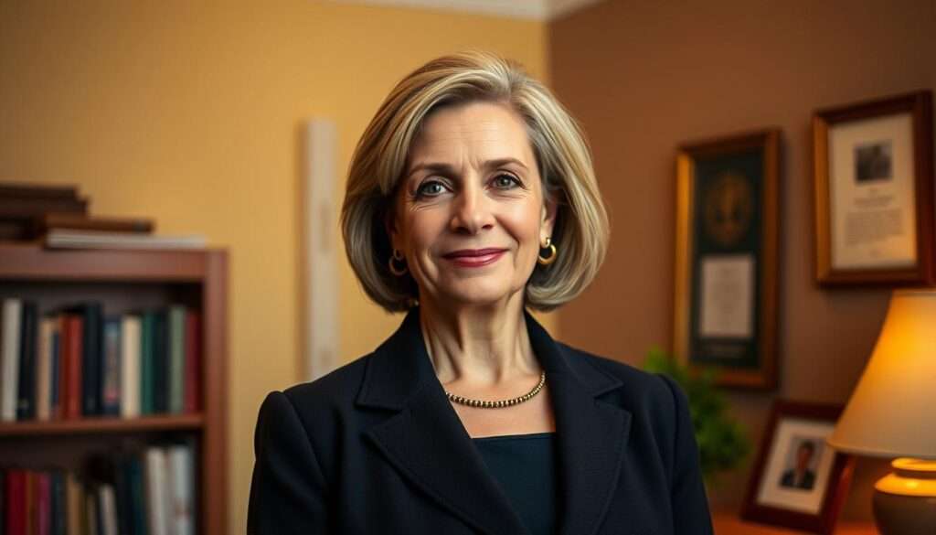 A dignified woman, Paulina Kosiniak-Kamysz, stands in a warm, softly-lit room, her expression serene and compassionate. She is dressed in a sophisticated yet understated outfit, conveying an aura of professionalism and dedication. In the background, subtle details hint at her charitable work, such as a bookshelf filled with organizational materials or a framed award recognizing her philanthropic efforts. The scene is captured with a medium-wide lens, highlighting Paulina's presence and the context of her charitable activities. The overall mood is one of quiet contemplation, reflecting the thoughtful and impactful nature of her public service. A dignified woman, Paulina Kosiniak-Kamysz, stands in a warm, softly-lit room, her expression serene and compassionate. She is dressed in a sophisticated yet understated outfit, conveying an aura of professionalism and dedication. In the background, subtle details hint at her charitable work, such as a bookshelf filled with organizational materials or a framed award recognizing her philanthropic efforts. The scene is captured with a medium-wide lens, highlighting Paulina's presence and the context of her charitable activities. The overall mood is one of quiet contemplation, reflecting the thoughtful and impactful nature of her public service.