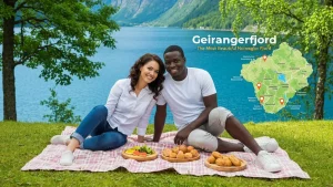 Geirangerfjord Norwegia - Najpiękniejszy Fjord Świata. Mapa i Atrakcje 2026 - ilustracja